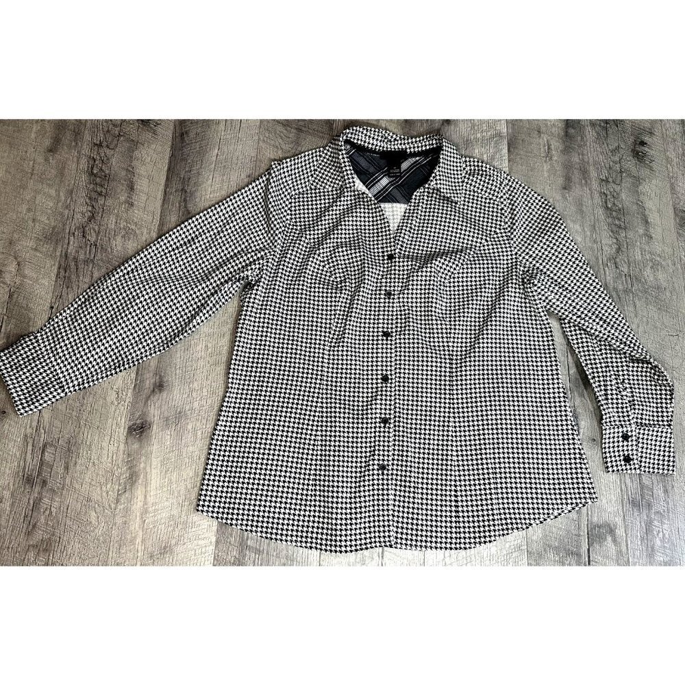Lane Bryant Shirt Womens 18 Houndstooth Stretch Button Long Sleeve Career Blouse